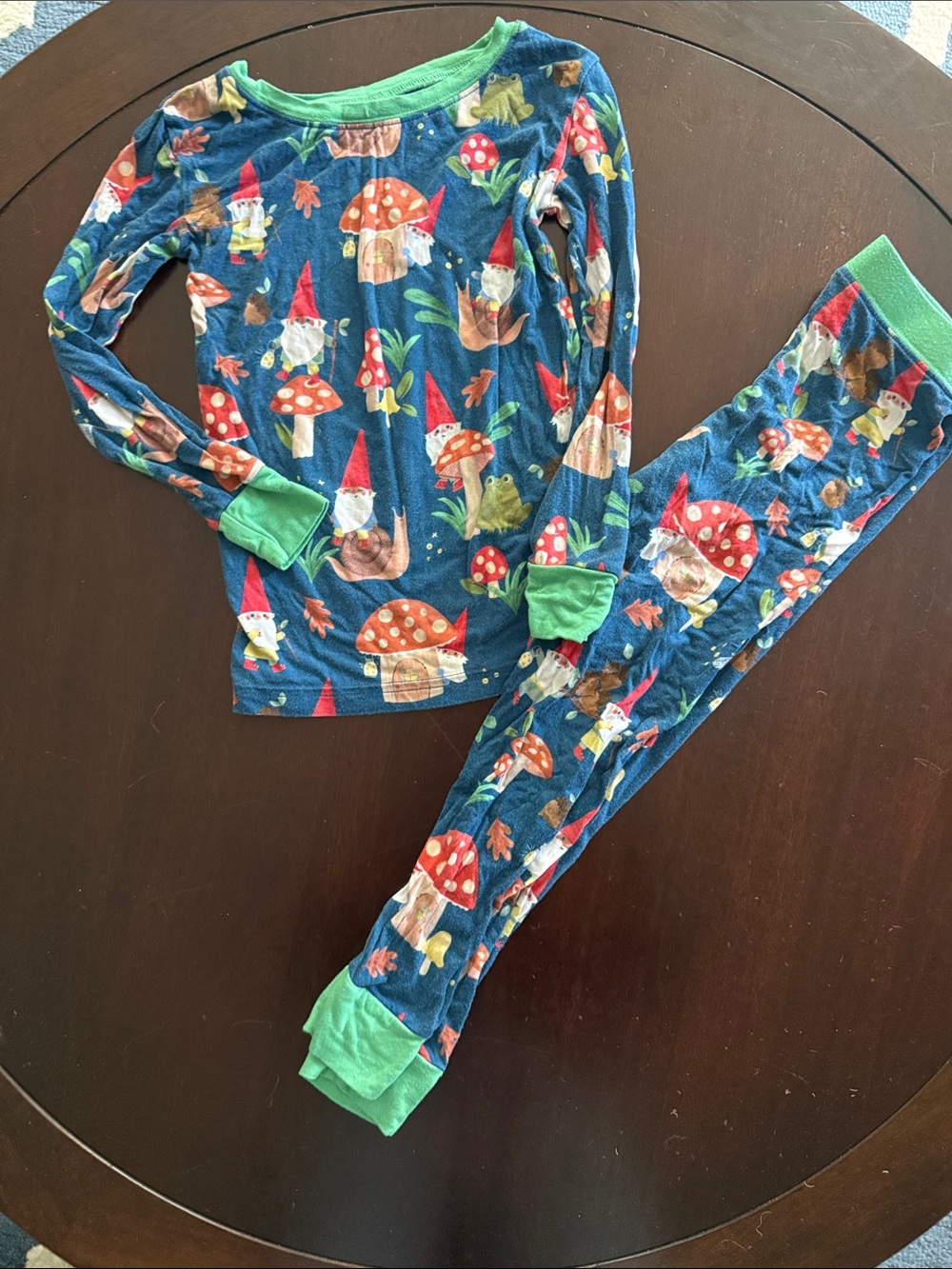 Little Sleepies Navy Gnome & Mushroom PJ Set with Green Trim
